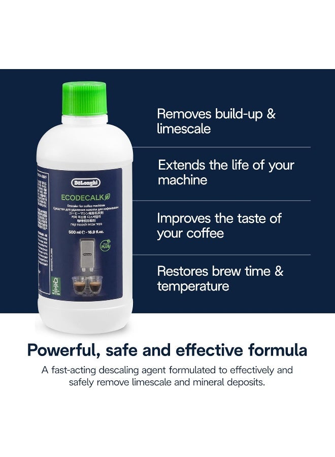 De'Longhi EcoDecalk Descaler, 500ml - Eco-Friendly Limescale Remover for Coffee Makers, Natural Lactic Acid, Preserves Coffee Flavor, Upto 3x Faster & More Effective than Citric Acid DLSC500 - Image 4